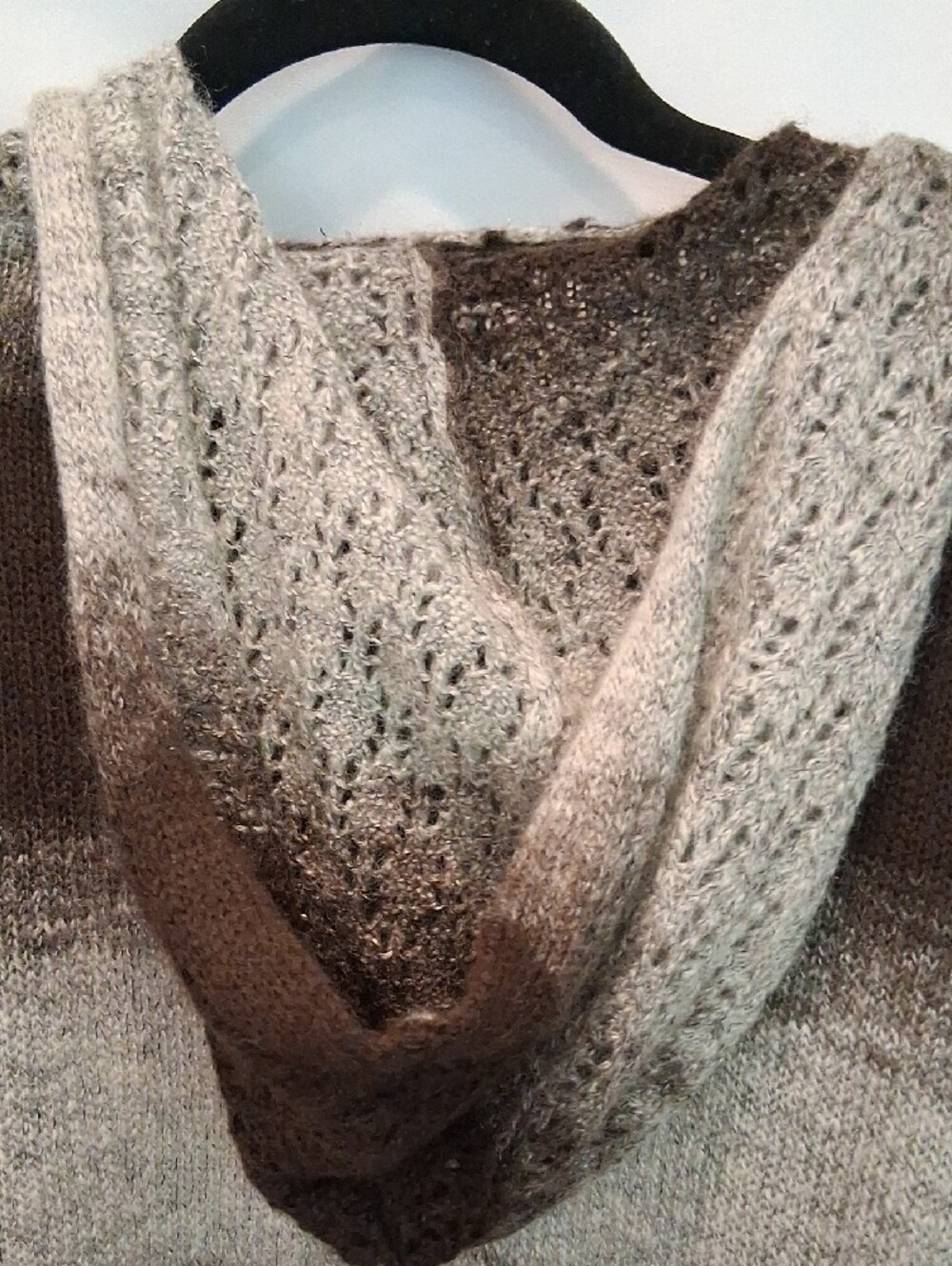 Cynthia Rowley Brown & Creamy Gray Ombre Open-Front Knit Cardigan With Hood - Picture 4 of 4